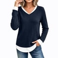 thumbnail image 6 of Women's Casual 2 in 1 Pullover Long Sleeve Layered Shirts V Neck Solid Color Blouse Fall Fashion Outfits, 6 of 9