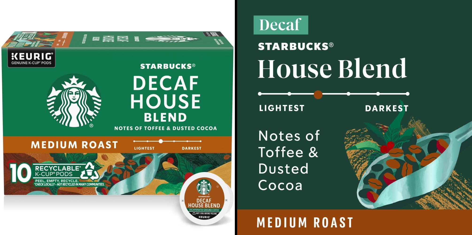 Starbucks K-Cup Coffee Pods Decaf House Blend 10 Pods & Ground Coffee Decaf House Blend 12 oz