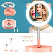 Angle View: 10.8" Selfie Ring Light with Floor/Desk Stand & Cell Phone Holder for Live Stream/Makeup, Indigi LED Camera Ringlight for YouTube Video/Photography, Pink