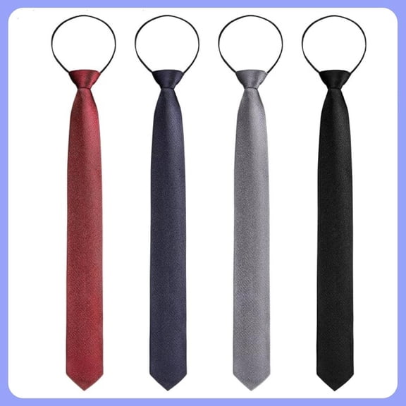 4 Pieces Zipper Ties for Men Adjustable Men's Neckties Zip on Tie for Zipper Skinny Necktie Clip on Slim Tie