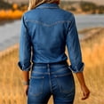 thumbnail image 4 of HongQid Womens Denim Shirt Jacket Button Down Long Sleeve Spring Fall Casual Jean Shackets, 4 of 9