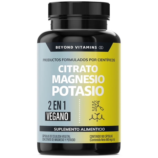 Citrato De Magnesio + Citrato Potasio | Platano En Polvo, Curcuma (curcumina) Y Arroz | Magnesio Complex Vegano | Citrate Magnesium + Potassium Citrate - Vitaminas Mujer / Hombre - 180 Cápsulas Beyond Vitamins 1 Citrato de Magnesio + Potasio - Suplemento Alimenticio Vitaminas en Cápsulas