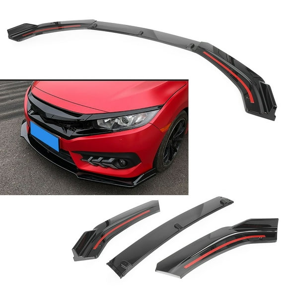 GZYF For Honda Civic 2016-2018 3PCS Glossy Black Front Bumper Cover Lip Spoiler