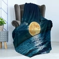 thumbnail image 4 of Ocean Soft Flannel Fleece Throw Blanket, Super Moon over Ocean Surface Midnight View Dreamy Mystic Picture Print, Cozy Plush for Indoor and Outdoor Use, 50" x 60", Yellow Navy, by Ambesonne, 4 of 5