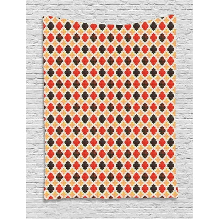 Chevron Victoria Geometric Tapestry, Antique Chevron with Victorian Old Fashion Trippy Mosaic Curves, Wall Hanging for Bedroom Living Room Dorm Decor, 60W X 80L Inches, Pale Orange Red Dark Taupe, by Ambesonne ()