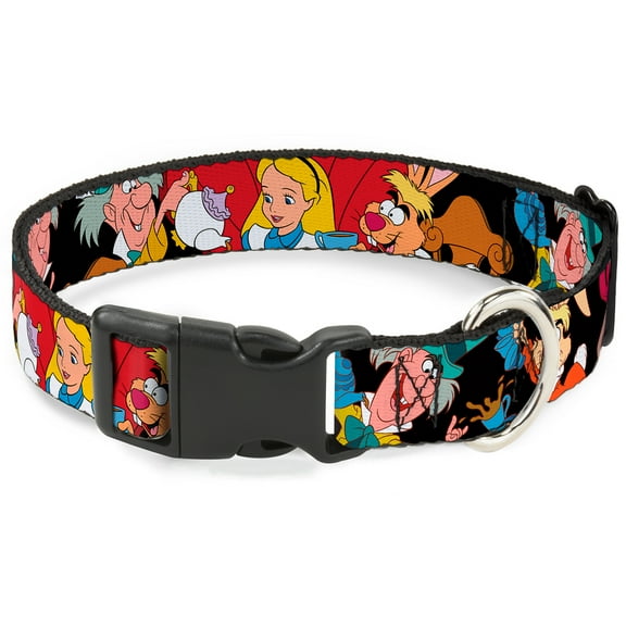 Disney Pet Collar, Dog Collar Plastic Buckle, Mad Hatters Tea Party Poses, 13 to 17 Inches 1.5 Inch Wide