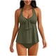 thumbnail image 2 of Tankini para mujer, color sólido con relleno en el pecho, tankini conservador, sin acero, sin espalda, cuello colgante, traje de baño, pantalones de baño divididos, traje de baño de dos piezas para mu, 2 of 8