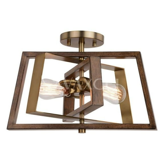 16 in. Dunning 2 Light Semi-Flush Mount, Natural Brass & Burnished Chestnut