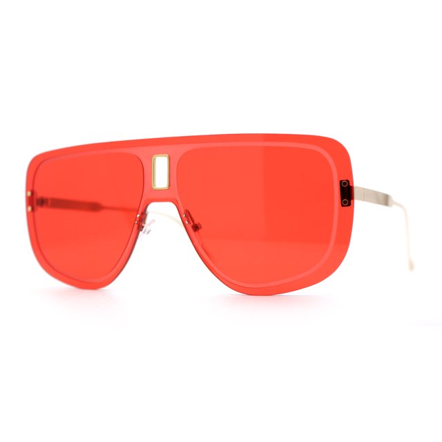 Hommes Mono Lentille Bouclier Racer Flat Top Mob Lunettes de Soleil Or Rouge