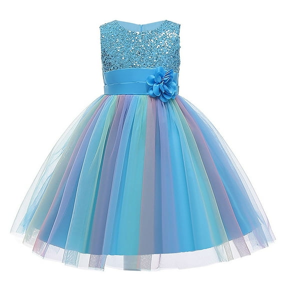 Flower Girls Sequin Dress Rainbow Tutu Birthday Party Princess Dress Pageant Gown for Age 3-10 Years Old