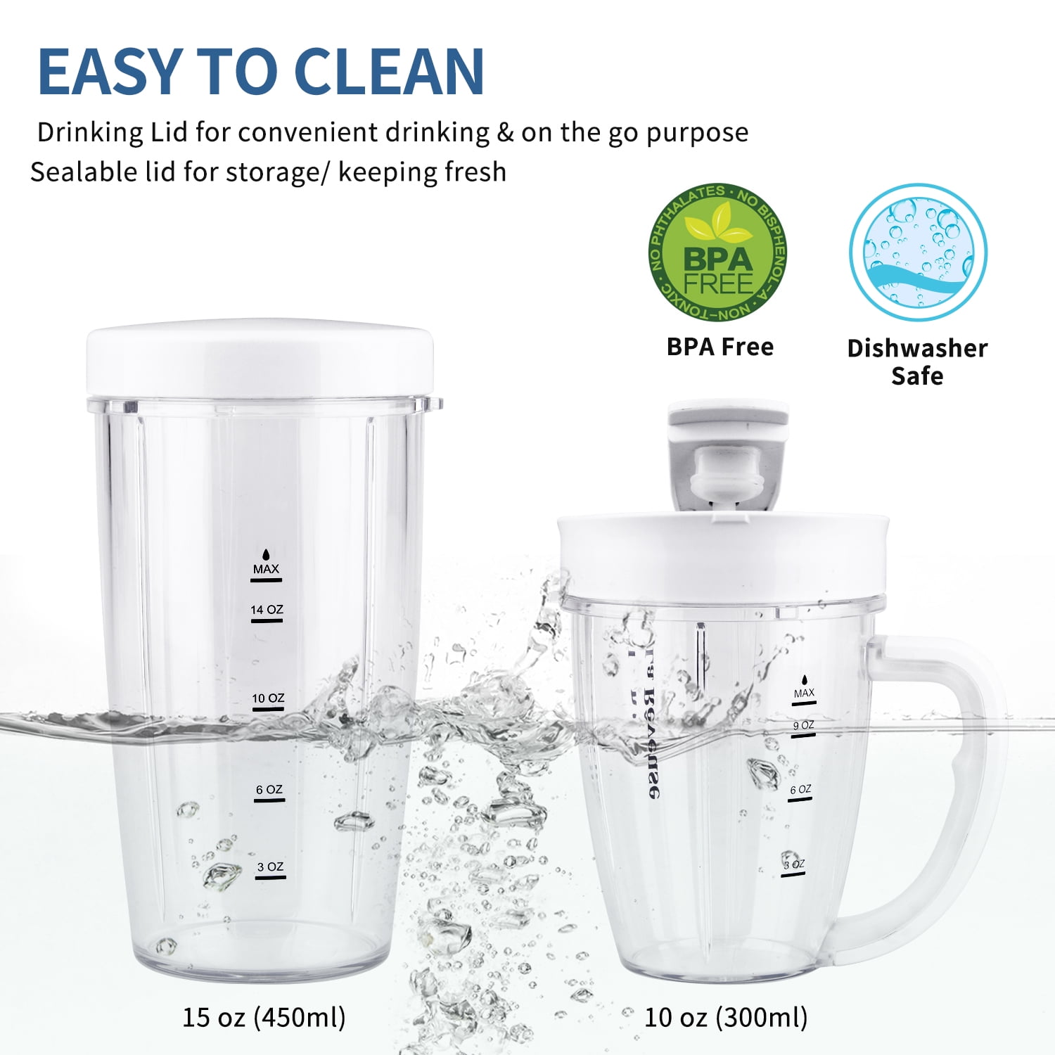 La Reveuse Personal Size Blender 250 Watts Shakes Smoothies with 1 Piece 15 oz Cup,1 Piece 10 oz Mug