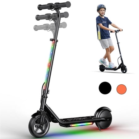 iScooter Electric Scooter for Kids 6-12, Max 10mph & 6mi Range, 150W Foldable Escooter with 3-Lighting Effects, Dual Braking & Bluetooth, Kids Scooter for Teens Black