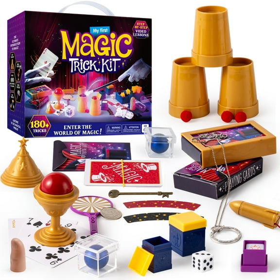 Klever Kits 180 Magic Set- My First Magic Trick Kit for Kids Aged 6 Easy Tricks of Magic Wand, Illusion Cards and Magic Box