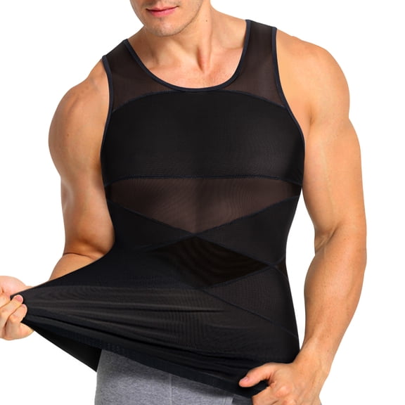 MOLUTAN Waist Shapers Men's Compression Shirt Slimming Vest, Black