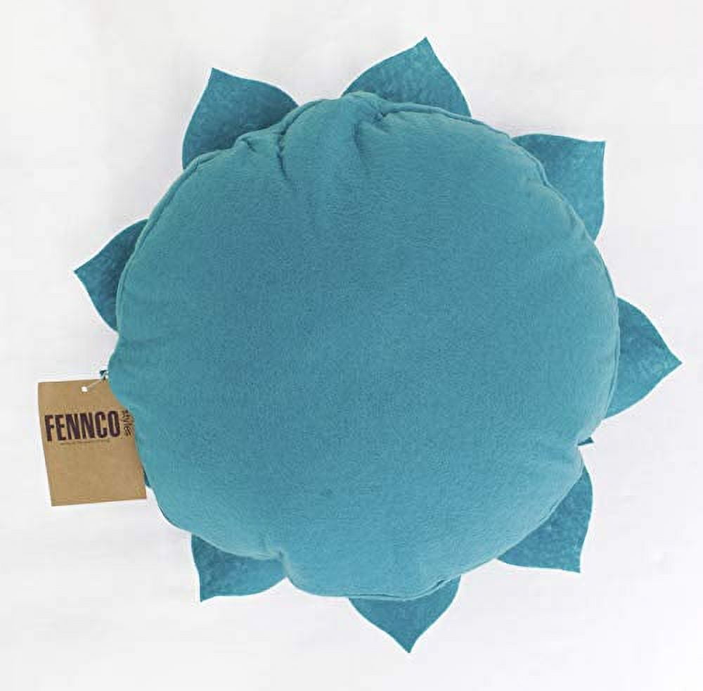 Fennco Styles Handmade 3D Heart-Shaped Petals Flower Decorative Throw Pillow Cover & Insert 16 Inch Round - Teal Floral Pillow for Couch, Home Dcor, Bedroom Dcor and Holiday, Housewarming Gift