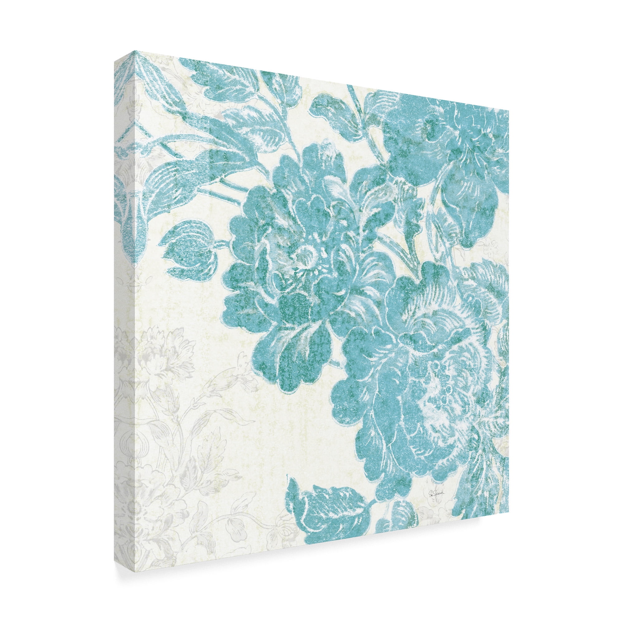 Trademark Fine Art 'Toile Roses V Teal' Canvas Art by Sue Schlabach