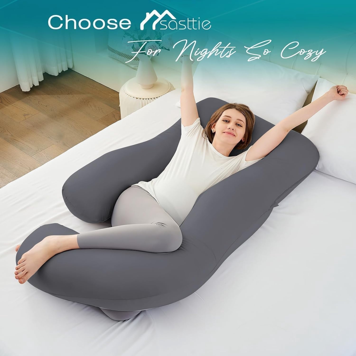 Pregnancy Pillows for Sleeping, Jumbo U Shaped Cooling Full Body Pillow with Removable Cover, Pregnant Women Must Haves, Maternity Essential, Navy