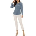 thumbnail image 2 of INSPIRE CHIC Women's Point Collar Long Sleeve Distressed Raw Hem Button Denim Shirt S Blue Gray, 2 of 5