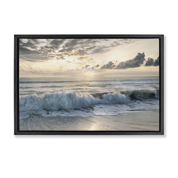 Stupell Industries Coastal Sunset Foam Along Shoreline Black Floating Frame Canvas Art, 25 x 17, by Mike Calascibetta