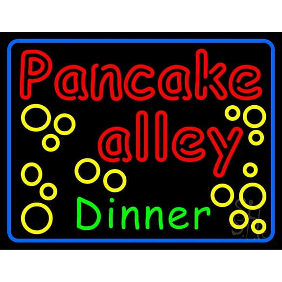 Pancake Alley Dinner LED Neon Sign 24 x 31 - inches, Black Square Cut Acrylic Backing, with Dimmer - Bright and Premium built indoor LED Neon Sign for restaurant window and interior decor.