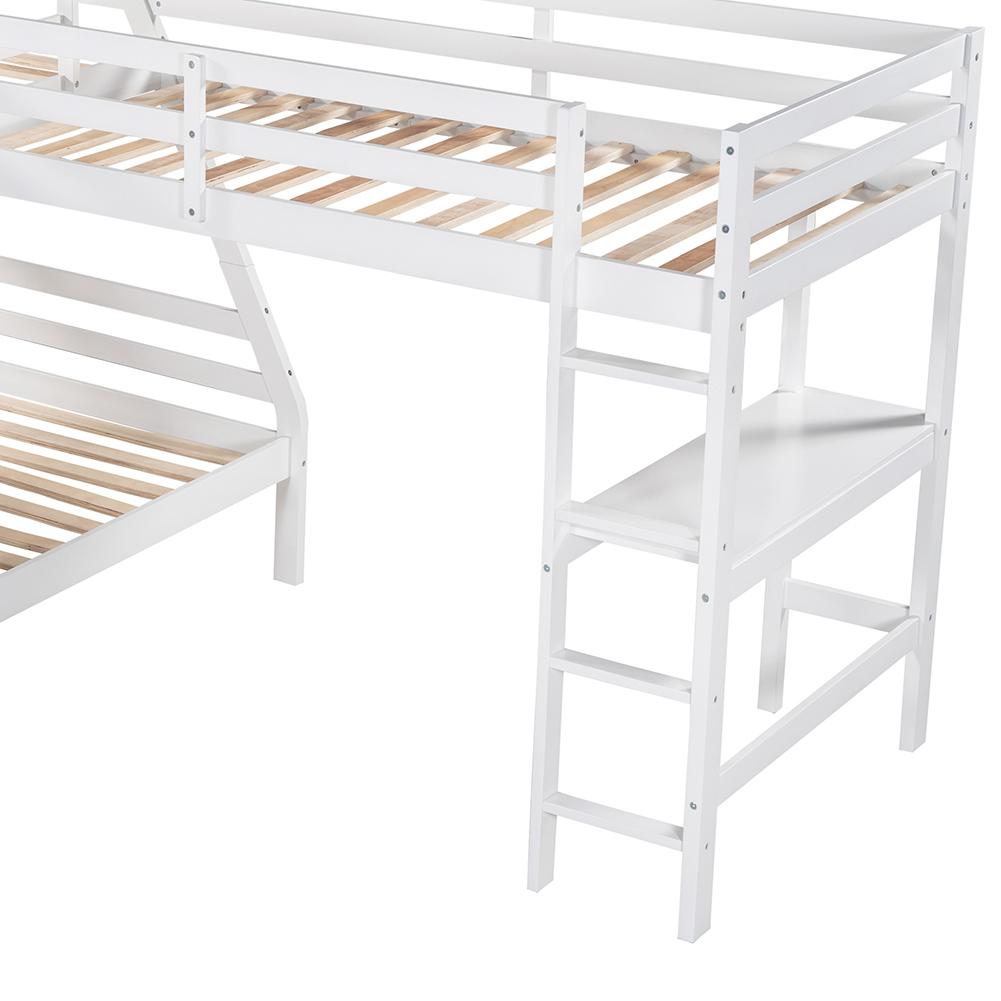 Kadyn Triple Bed Twin-Over-Twin-Over-Full Bed L Shaped Bunk Bed with Built-in Desk, White