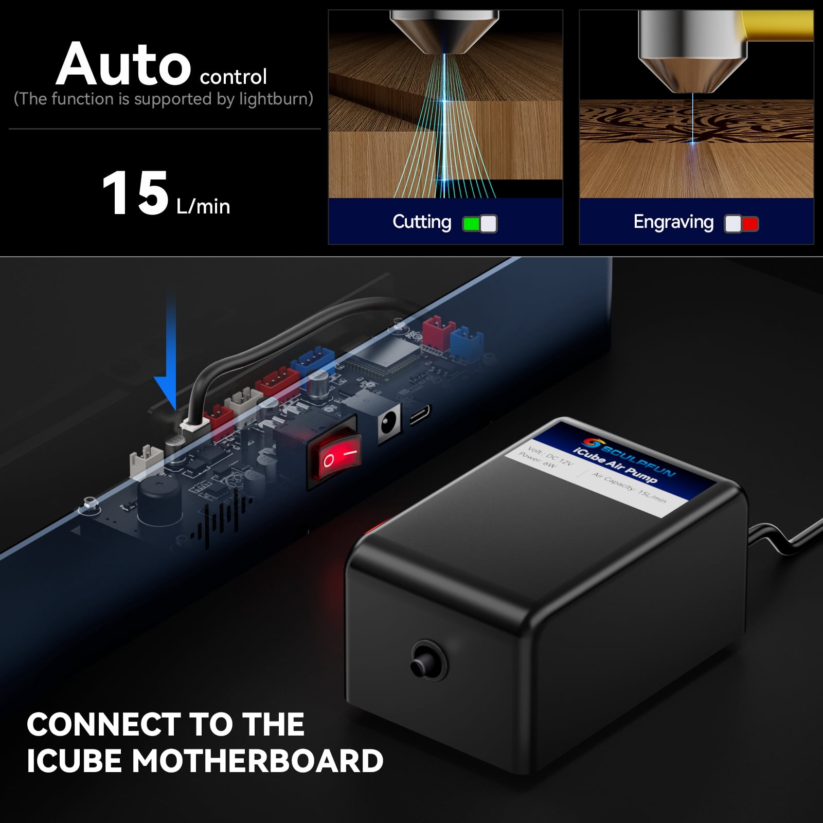 engraving machine accessories: ICUBE upgrade kit,Air Pump 15l/min Air Vibration Table Noise Low