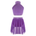 thumbnail image 2 of Fldy 2Pcs Kids Girls Crop Top with Irregular Skirts Lyrical Dress Ballet Dance Costume Ice Skating Dress Purple 10, 2 of 5