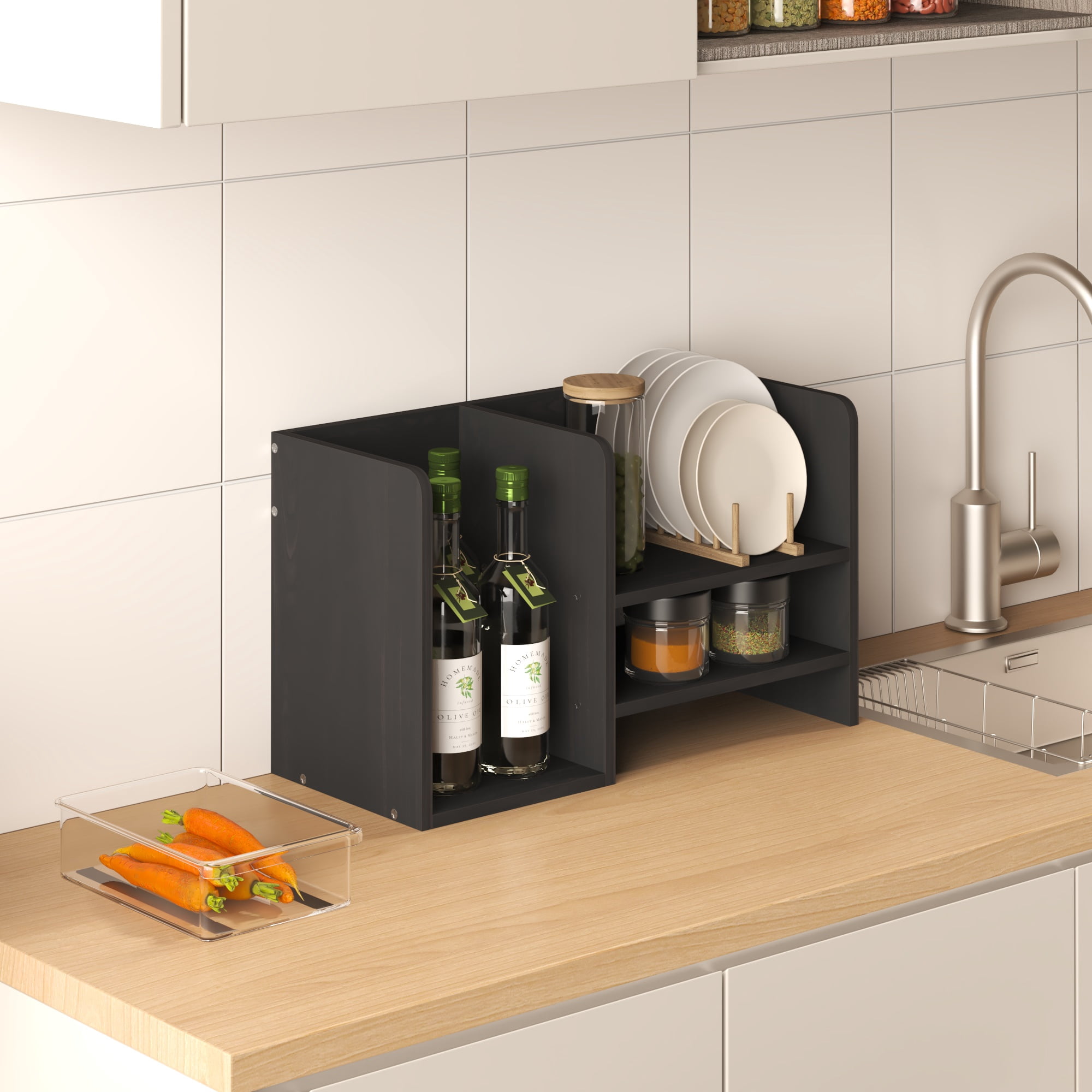 HOMLUX Desk Organizer Office Shelf with Compartment Stores Open Storage for Bedroom Kitchen, Espresso