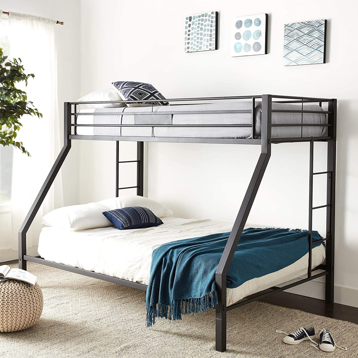 Metal Bunk Bed, Twin XL Over Queen Bunk Beds with Full Length Rail and
