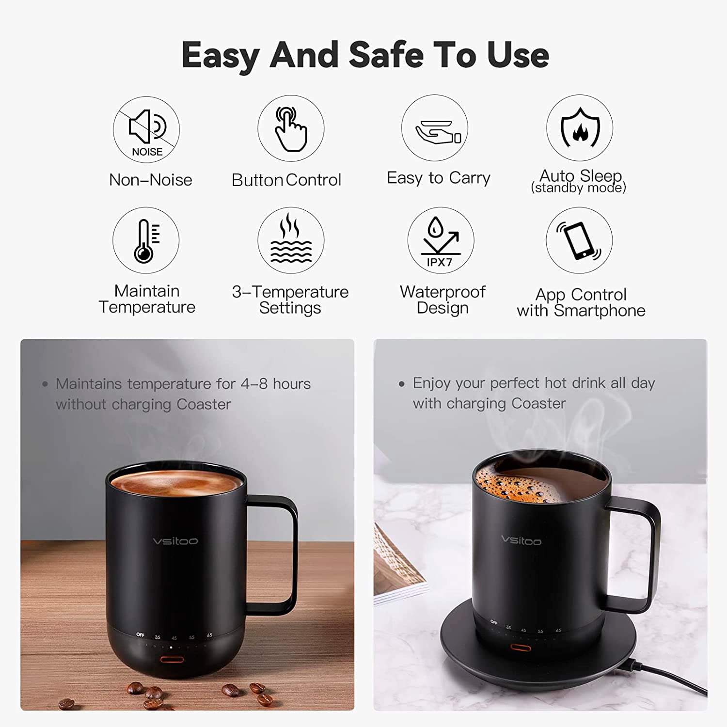 VSITOO Coffee Mug Warmer & Mug Set, Beverage Cup Warmer for Desk Home  Office Use, Heated