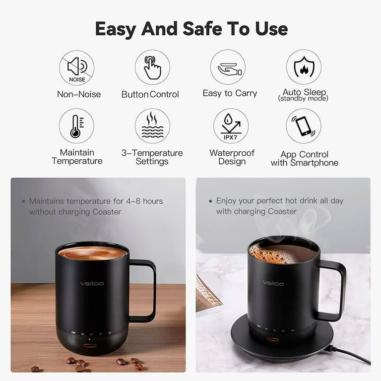 VSITOO S3 Pro Temperature Control Smart Mug with Lid, Coffee Mug Warmer  with Mug for Desk Home Office, App Controlled Heated Coffee Cup, Self  Heating Coffee Mug 14 oz, Electric Mug 