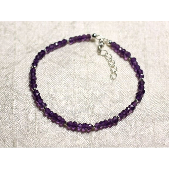 Natural African Amethyst 3mm Rondelle Shape Faceted Cut Gemstone Beads 7 Inch Adjustable Silver Plated Clasp Bracelet For Men, Women. Natural Gemstone Link Bracelet.