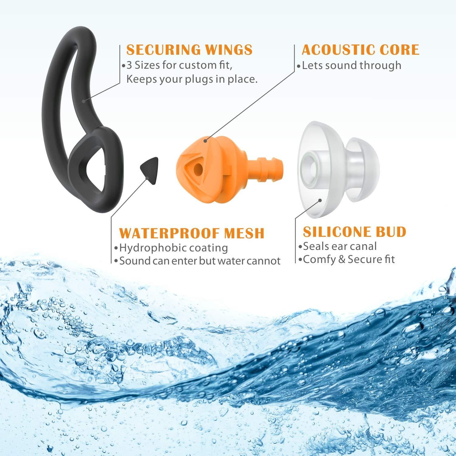 Zooshine 4 Sets Waterproof Swimming Earplugs Ear Plug for Swim,Protect Water from Entering Ears in Swimming Showering Adults Size 