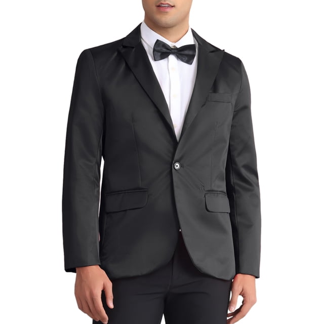 INSPIRAR CHIC Trajes de Hombre Formales de Color Sólido con Manga Larga, Solapa Pico, Ajuste Slim, Blazers de Un Solo Botón, Negro M