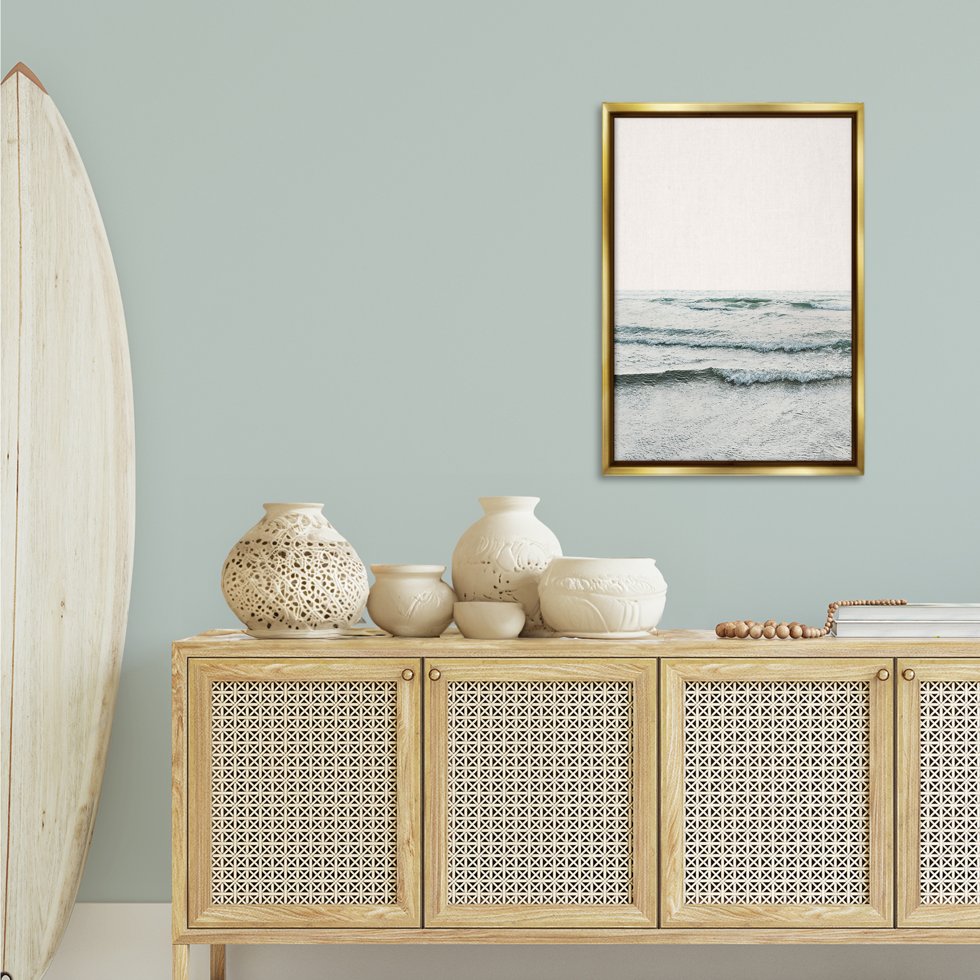 Stupell Industries Rippling Ocean Tide Nautical & Beach Photography Gold Floater Framed Canvas Art Print Wall Art, 21 x 31