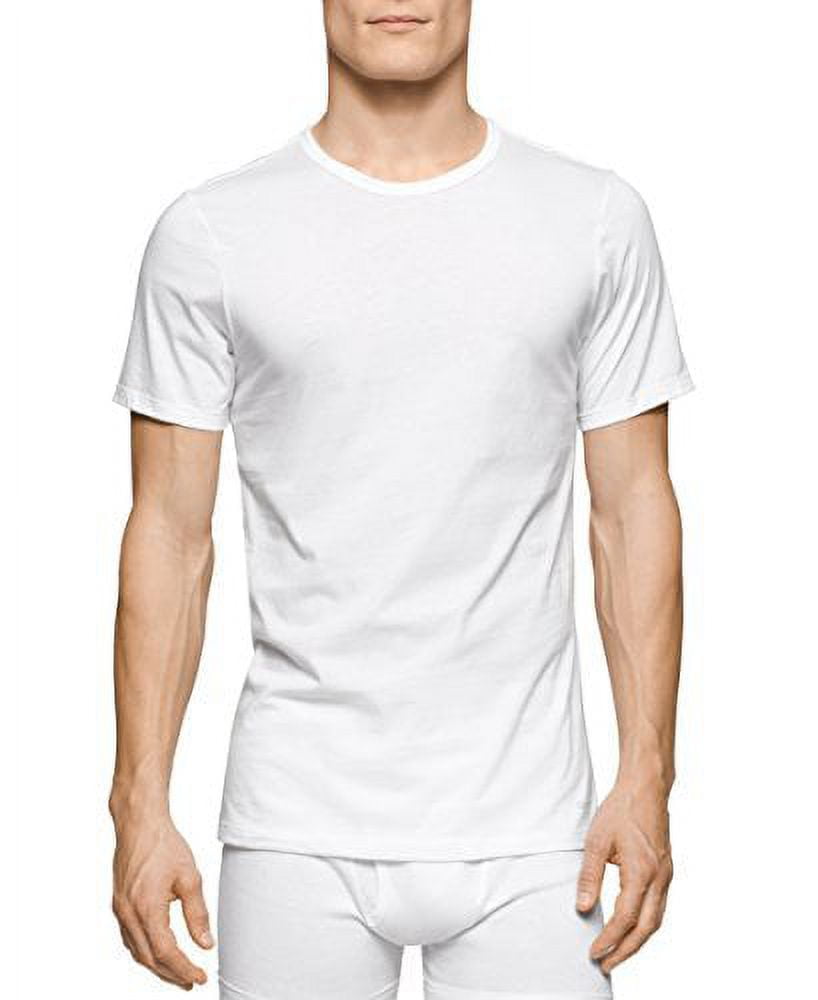 Calvin Klein Men`s Cotton Slim Fit Crew Neck T-Shirt, 3 Pack (Black  (U4001Y-001) / Black/Black, Small) at  Men's Clothing store