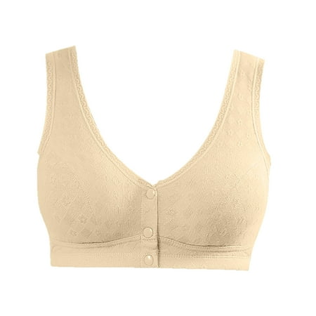 Yyeselk Womens Front Button Plus Size Bra Comfortable Push Up Wireless High Support Bra Breathable Full Coverage Wide Strap T-Shirt Bra Beige XXL