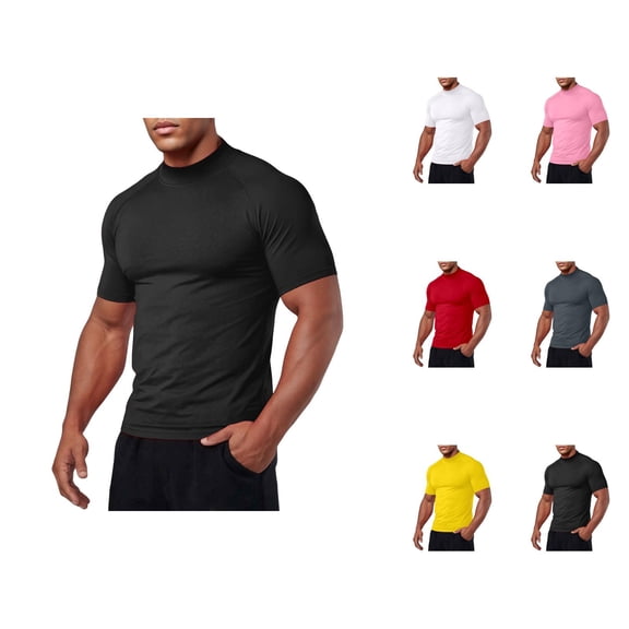 Muscle Shirts for Men Summer Lightweight Short Sleeve Neck Slim Fit Moisture Wicking Athletic Workout Gym Tshirt