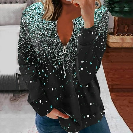 

Zedker Winter Coats for Women Long Length Fall Jackets for Women Fashion Women s Long Sleeve Printed Zip Round Neck Long Sleeve T-Shirt Top Blouse
