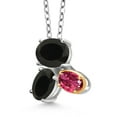 thumbnail image 2 of Gem Stone King 925 Silver and 10K Yellow Gold Black Onyx and Pink Tourmaline Pendant Necklace for Women (2.78 Cttw, Oval 8X6MM, 7X5MM and 6X4MM, Gemstone December Birthstone, with 18 inch Chain), 2 of 4