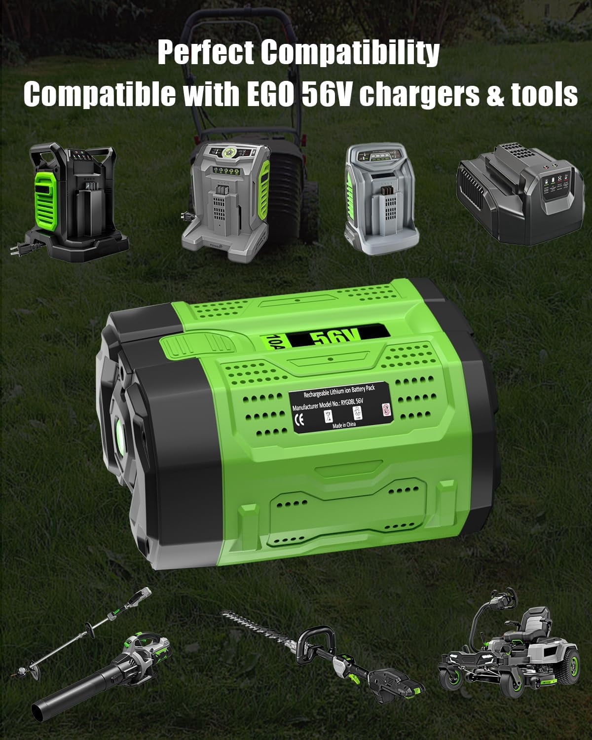 2 Pack 56V 10.0Ah Replacement Battery for EGO BA2800 BA2800T BA4200 Compatible with EGO 56 Volt CS1604 CS1804 CS1403 Power Tools and Chargers