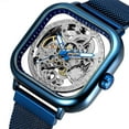 thumbnail image 1 of Men Auto Mechanical Watch Square Skeleton Dial Stainless Steel Mesh WatchBand Wristwatch Color:A, 1 of 1