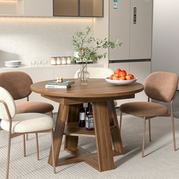 Round Dining Table Modern Extendable Dining Table with Removable Leaves for Kitchen