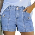 thumbnail image 2 of Women's High Waisted Denim Shorts 2026 Casual Summer Hot Short Jeans with Slanted Pocket Trendy Y2k Shorts Womens Jeans Blue M, 2 of 6