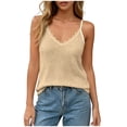 thumbnail image 4 of Tqcoqu Lace Camisole Tops for Women V Neck Spaghetti Strap Top Sleeveless Loose Fit Eyelet Tops,Beige,Women's S-XXL, 4 of 9