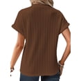 thumbnail image 3 of Nlife Women Elegant Textured V Neck Button-Up Short Sleeve Blouse, 3 of 3
