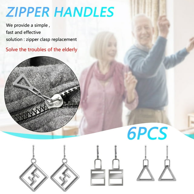 Zipper Pull Tab Replacement | Metal Zipper Puller Slider Extender Handle | Alloy Steel Spring | Easy Install | Repair Kit for Luggage Jackets Bags Coats | 6 Pack | Durable Glossy Finish