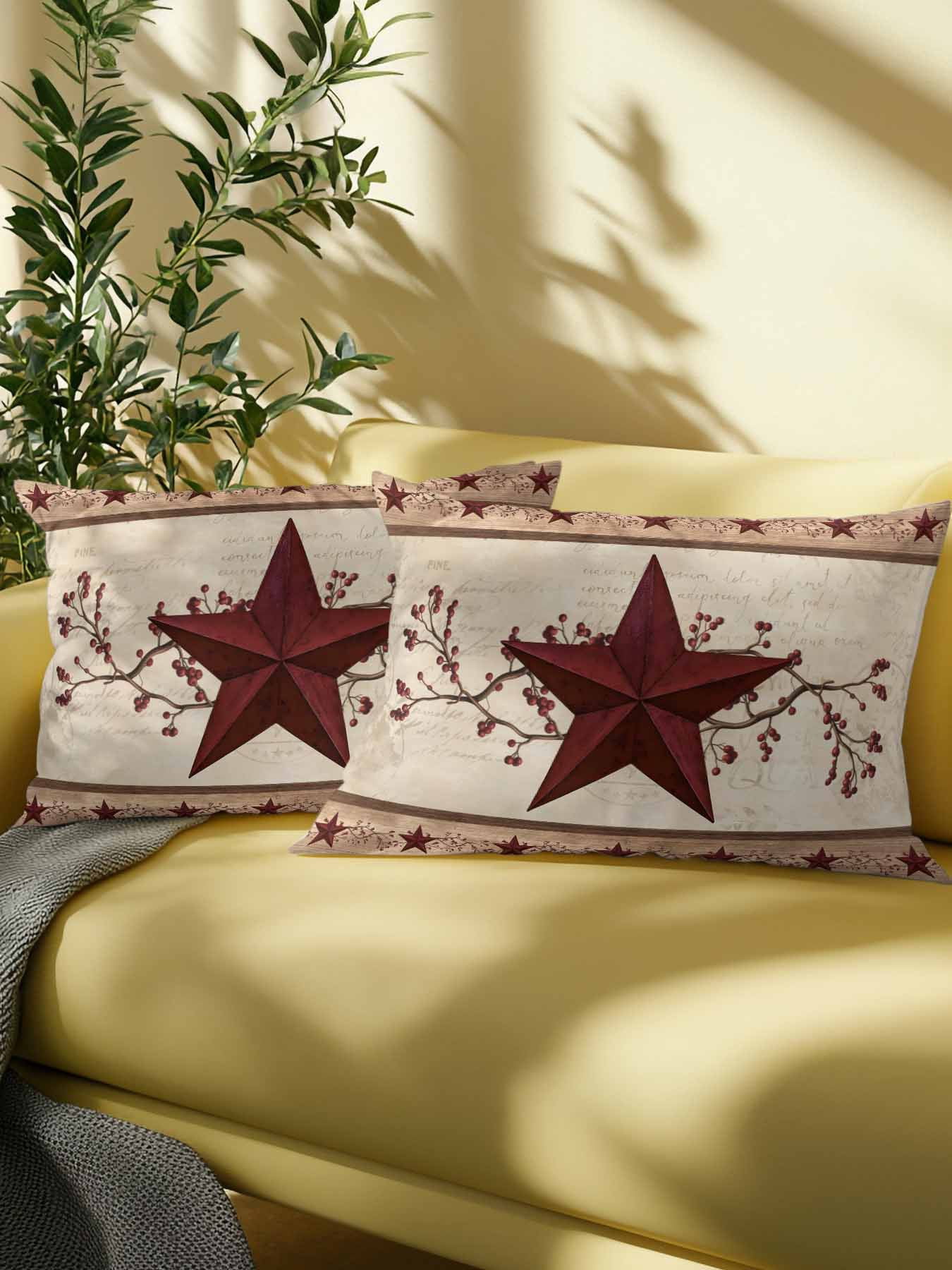 Outdoor Pillows Waterproof, Red Texas Star Rustic Bedding Throw Pillows with Insert for Couch Sofa Bed, Farmhouse Berry Brown Wooden 12x20 Inch Pillowcases Decorative Camping Patio Pillow Set of 1