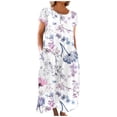 thumbnail image 1 of CHOK Robe en Lin Décontractée à Manches Courtes Col Rond pour Femmes Couleur Unie Coton Lin Robe d'Été 2024 avec Poches Gris TG, 1 of 5