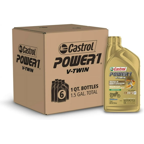 Castrol Power1 V-Twin Full Synthetic Motorcycle Oil, 1 Quart, Pack of 6 1 Quart - 6 Pack Motorcycle Oil